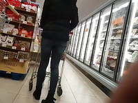 Small ass in jeans shopping check out