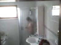 Chinese mature grandmother in shower