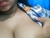 Bangladeshi Big Boobs Girl Pressing her Boobs Selfie 