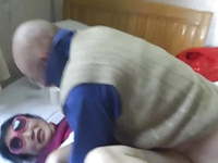 Chinese granny is having fun with grandpa