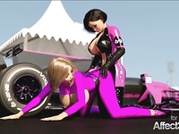 Lesbian futanari babes having sex in a sportcar racing