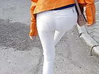 Hot Asian MILF in white jeans